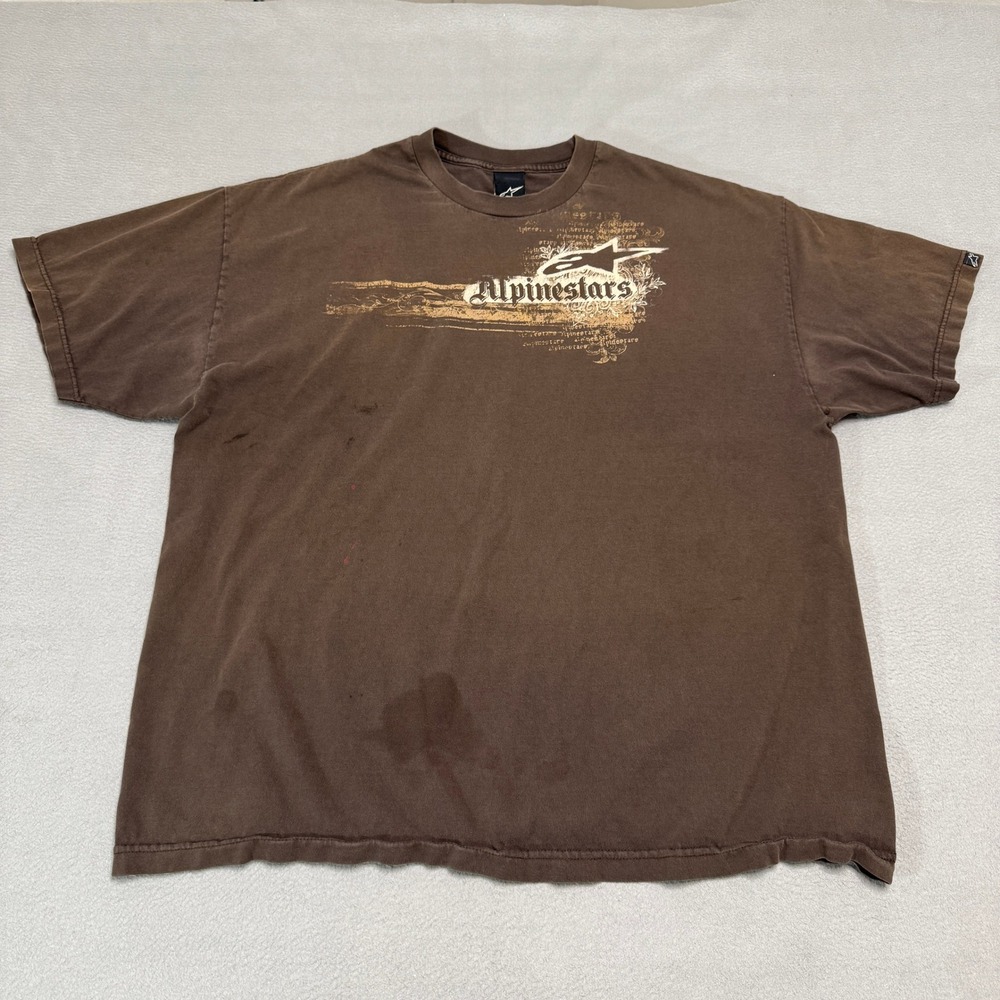 Alpinestars T Shirt Mens XXL Brown‎ Graphic Logo Distressed Moto Skate Y2K *